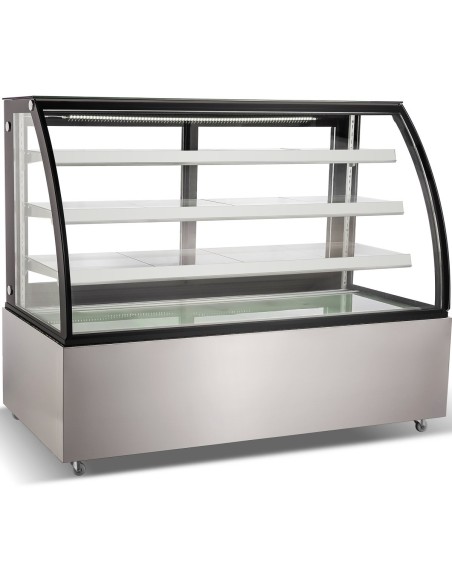 Cake counter Curved front 1800x730x1300mm 3 shelves Stainless steel base LED | DA-GN1800CF3