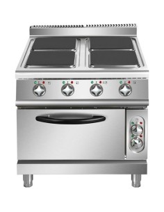Commercial Electric Cooker 4 Square Burners with Electric Oven 16kW+4.8kW 900mm Depth | Stalwart DA-HSQ912B 2
