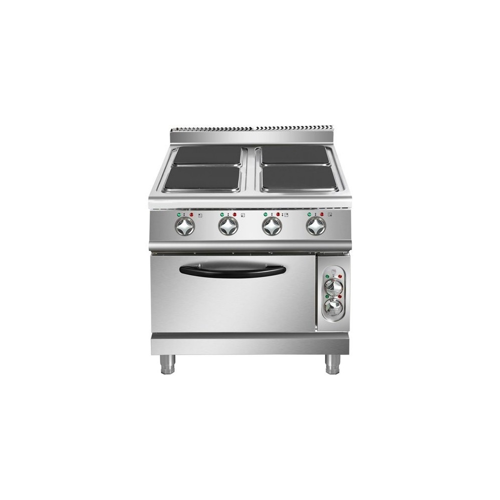 Commercial Electric Cooker 4 Square Burners with Electric Oven 16kW+4.8kW 900mm Depth | Stalwart DA-HSQ912B