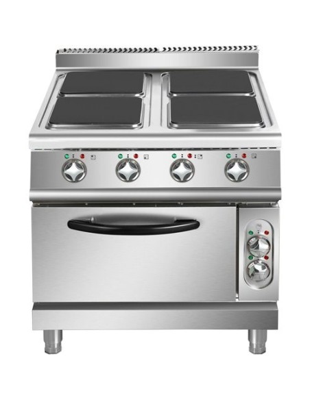 Commercial Electric Cooker 4 Square Burners with Electric Oven 16kW+4.8kW 900mm Depth | Stalwart DA-HSQ912B