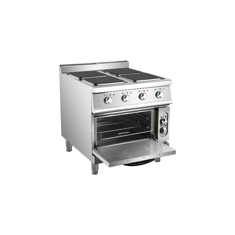 Commercial Electric Cooker 4 Square Burners with Electric Oven 16kW+4.8kW 900mm Depth | Stalwart DA-HSQ912B