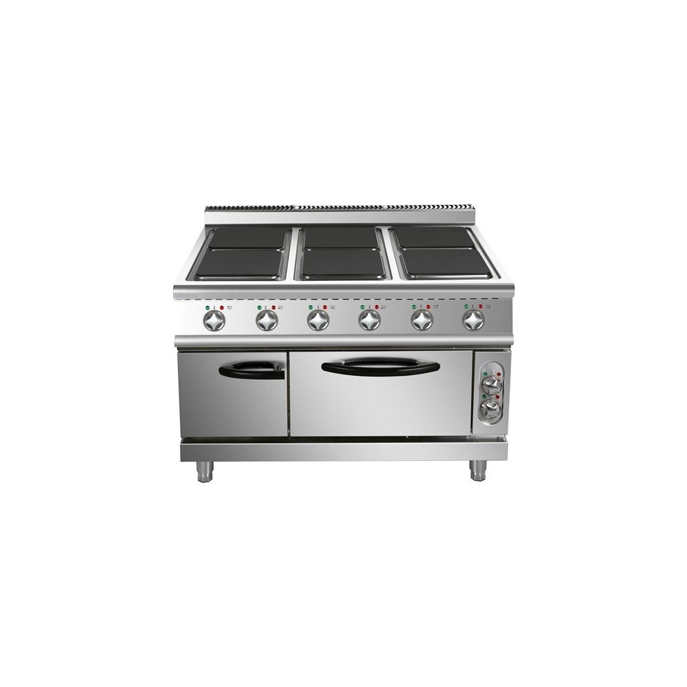 Commercial Electric Cooker 6 Square Burners with Electric Oven 24kW+4.8kW 900mm Depth | Stalwart DA-HSQ962B