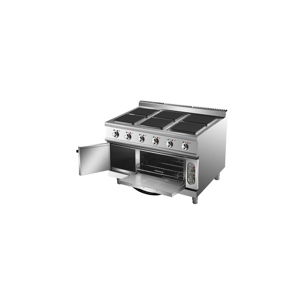Commercial Electric Cooker 6 Square Burners with Electric Oven 24kW+4.8kW 900mm Depth | Stalwart DA-HSQ962B