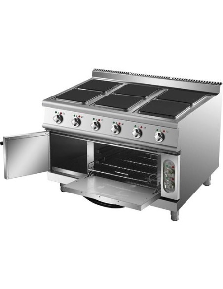 Commercial Electric Cooker 6 Square Burners with Electric Oven 24kW+4.8kW 900mm Depth | Stalwart DA-HSQ962B