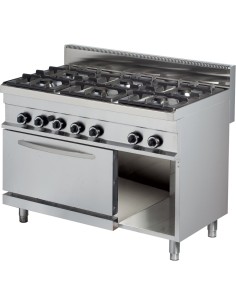 Professional Gas range Gas oven & open base 6 burners 36kW+6kW | Stalwart DA-Hotmax 700 GR732