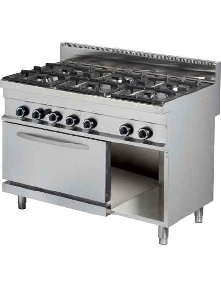 Professional Gas range Gas oven & open base 6 burners 36kW+6kW | Stalwart DA-Hotmax 700 GR732