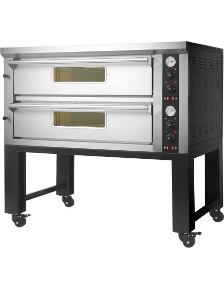 Commercial Pizza oven with stand Electric 2 chambers 9+9 pizzas x 33cm 500°C Mechanical controls 16.8kW 400V | Stalwart DA-PS802