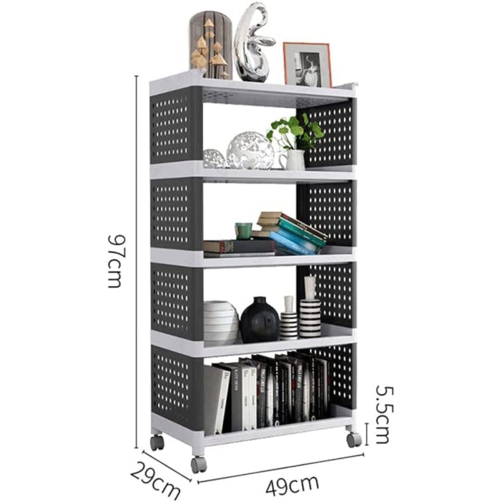 Mobile Plastic Shelving Unit 5 tier Black & Grey  490x290x970mm | Stalwart DA-PP5