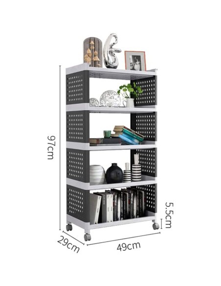 Mobile Plastic Shelving Unit 5 tier Black & Grey  490x290x970mm | Stalwart DA-PP5