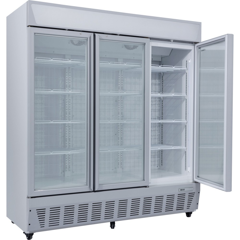 Commercial Display Freezer Upright 1500 litres Triple Hinged glass door LED canopy Grey | Stalwart DA-SDC1500