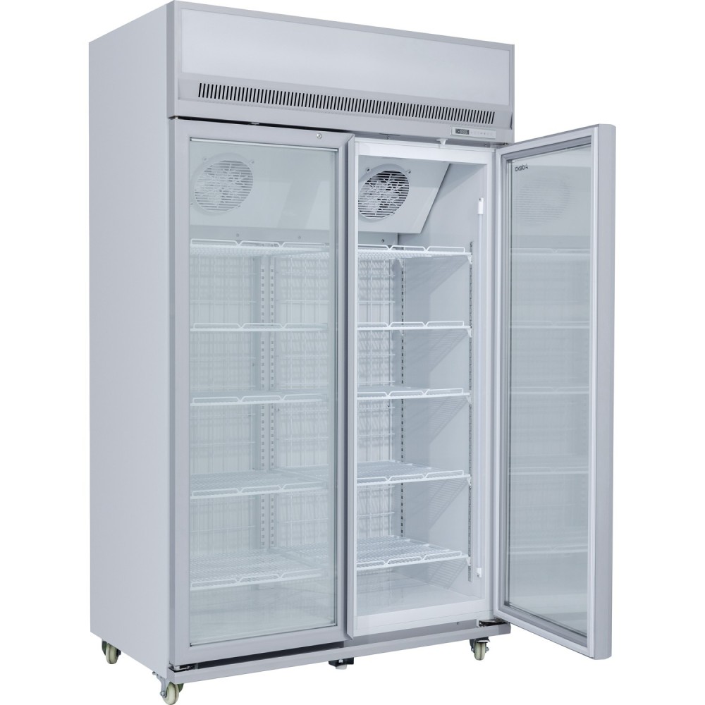 Commercial Display Freezer Upright 1000 litres Double Hinged glass door LED canopy Grey | Stalwart DA-SDM1000