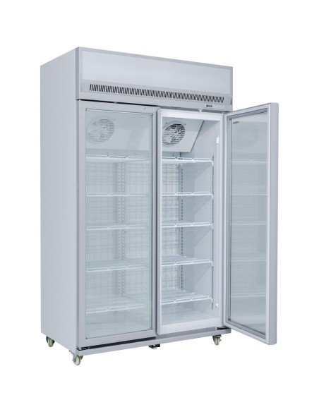 Commercial Display Freezer Upright 1000 litres Double Hinged glass door LED canopy Grey | Stalwart DA-SDM1000