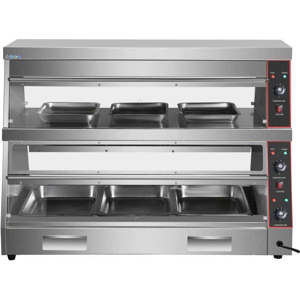 Commercial Two-Tier Heated Showcase Food and Chicken Warmer 1200x760x860mm Countertop Dry Heat and Wet Heat | Stalwart DA-HW6PB