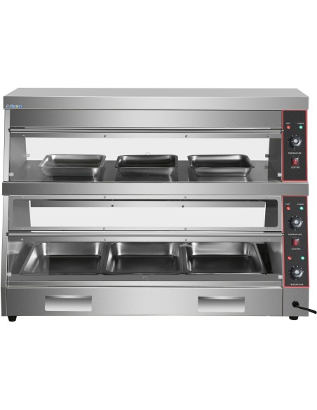 Commercial Two-Tier Heated Showcase Food and Chicken Warmer 1200x760x860mm Countertop Dry Heat and Wet Heat | Stalwart DA-HW6PB