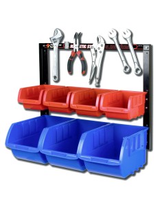 Wall Mounted Storage Rack with Magnetic Tool Holder and 7 Plastic Storage Bins 432x229x559mm | Stalwart DA-SBRT1707