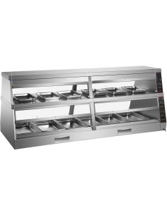 Commercial Two-Tier Heated Showcase Food and Chicken Warmer 2200x760x860mm Countertop Dry Heat and Wet Heat | Stalwart DA-HW6PC