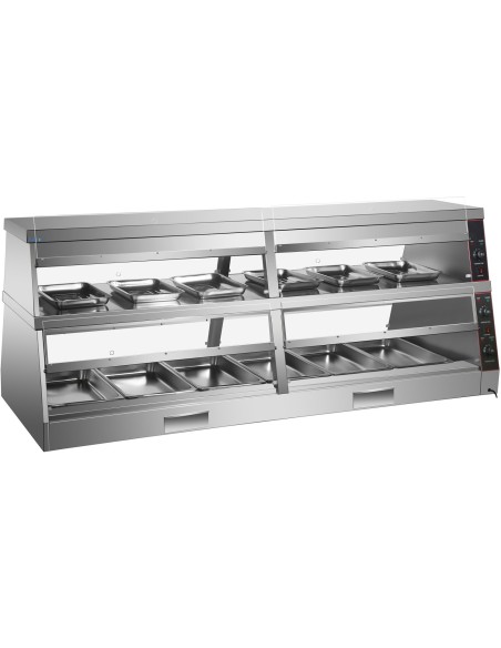 Commercial Two-Tier Heated Showcase Food and Chicken Warmer 2200x760x860mm Countertop Dry Heat and Wet Heat | Stalwart DA-HW6PC