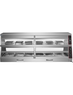 Commercial Two-Tier Heated Showcase Food and Chicken Warmer 2200x760x860mm Countertop Dry Heat and Wet Heat | Stalwart DA-HW6PC 2