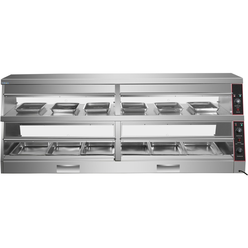 Commercial Two-Tier Heated Showcase Food and Chicken Warmer 2200x760x860mm Countertop Dry Heat and Wet Heat | Stalwart DA-HW6PC