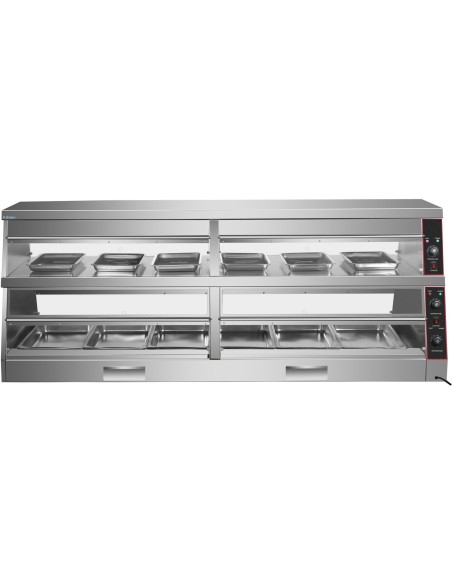 Commercial Two-Tier Heated Showcase Food and Chicken Warmer 2200x760x860mm Countertop Dry Heat and Wet Heat | Stalwart DA-HW6PC