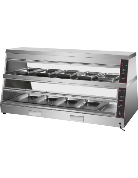 Commercial Two-Tier Heated Showcase Food and Chicken Warmer 1500x760x860mm Countertop Dry Heat and Wet Heat | Stalwart DA-HW6PA