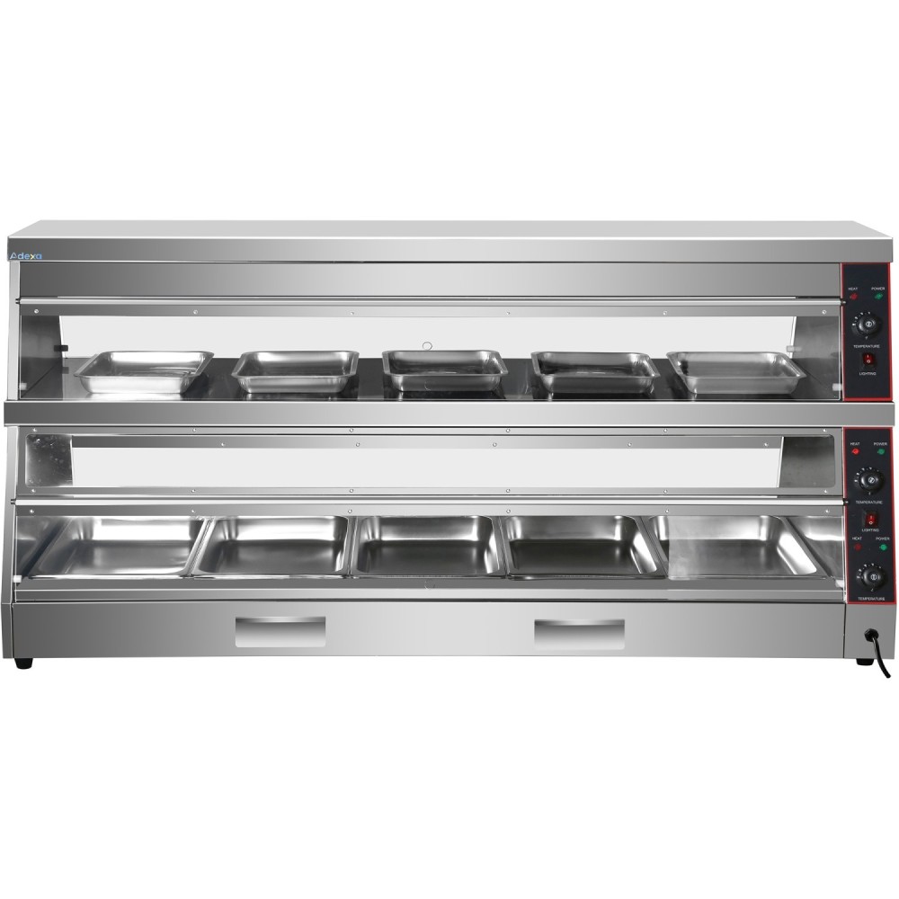Commercial Two-Tier Heated Showcase Food and Chicken Warmer 1500x760x860mm Countertop Dry Heat and Wet Heat | Stalwart DA-HW6PA