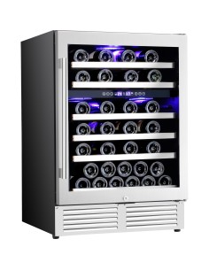 Commercial Wine Cooler 6 Shelves 138 Litres 46 Bottles Dual Temperature Zones Compressor Cooling 595x575x820mm Stainless Steel |