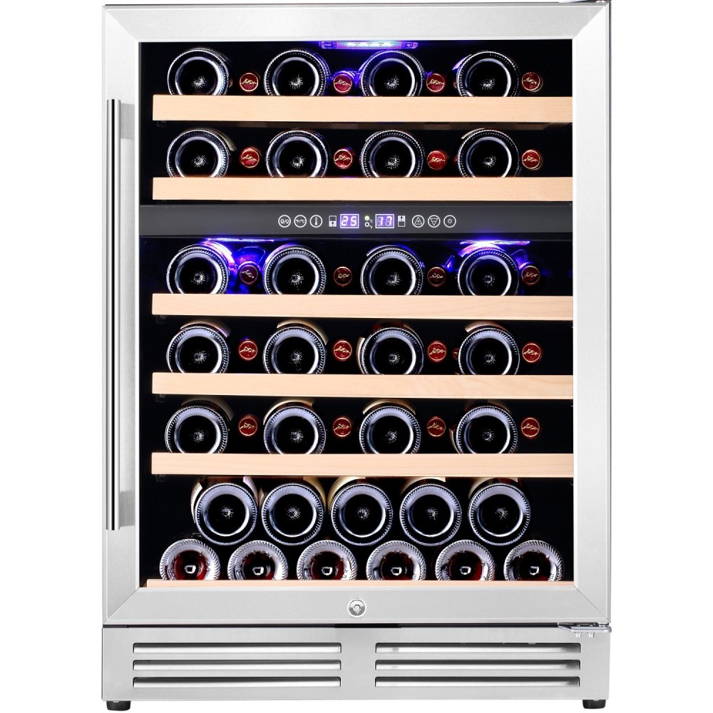 Commercial Wine Cooler 6 Shelves 138 Litres 46 Bottles Dual Temperature Zones Compressor Cooling 595x575x820mm Stainless Steel |