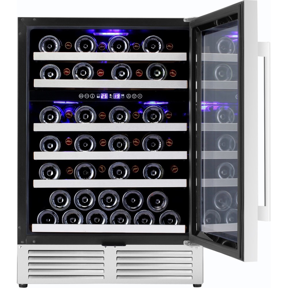 Commercial Wine Cooler 6 Shelves 138 Litres 46 Bottles Dual Temperature Zones Compressor Cooling 595x575x820mm Stainless Steel |