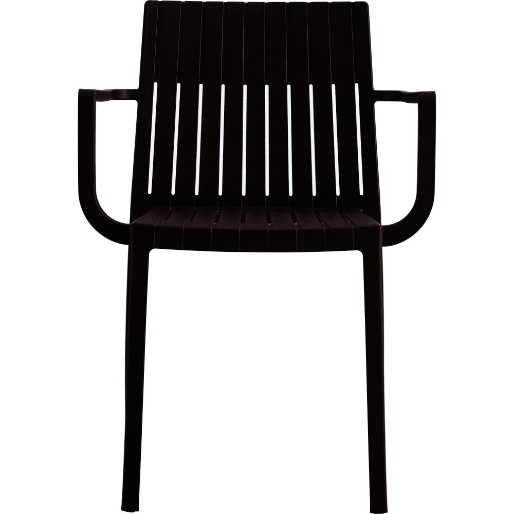 Bistro Dining Chair Slatted Back with Armrests Polypropylene Indoors &amp Outdoors 570x420x800mm Black | Stalwart DA-P185BLACK