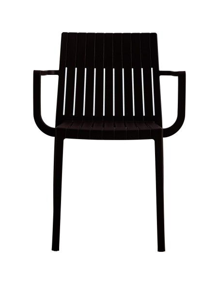 Bistro Dining Chair Slatted Back with Armrests Polypropylene Indoors &amp Outdoors 570x420x800mm Black | Stalwart DA-P185BLACK