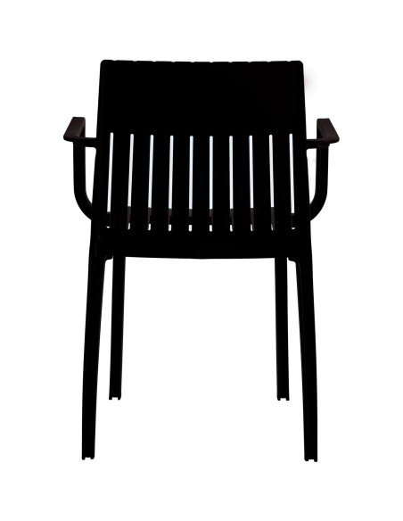 Bistro Dining Chair Slatted Back with Armrests Polypropylene Indoors &amp Outdoors 570x420x800mm Black | Stalwart DA-P185BLACK