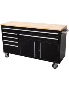 Heavy Duty Steel Rolling Tool Chest Wooden Worktop 6 Drawers 1 Double-Door Side Cabinet Black | Stalwart DA-602038A BLACK 2