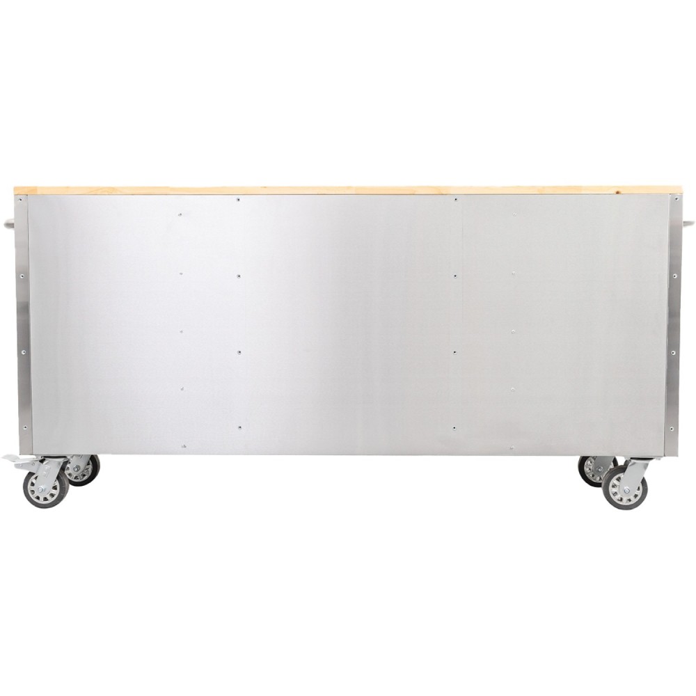 Heavy Duty Steel Rolling Tool Chest with Wooden Worktop 15 Drawers 1978x485x908mm Stainless Steel | Stalwart DA-722038ASILVER