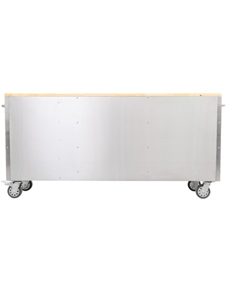 Heavy Duty Steel Rolling Tool Chest with Wooden Worktop 15 Drawers 1978x485x908mm Stainless Steel | Stalwart DA-722038ASILVER