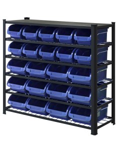Professional Heavy Duty 5-Tier Bin Rack with 22 Plastic Storage Bins 1120x390x1010mm | Stalwart DA-SBRHD2250