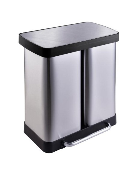 Commercial Pedal Double Waste Bin 2x36 Litres Satin Surface 590x362x616mm | Stalwart DA-JY9127