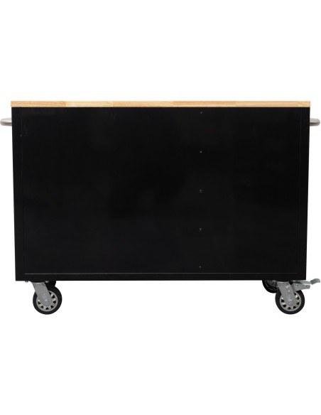 Heavy Duty Steel Rolling Tool Chest with Wooden Worktop 6 Drawers 1 Side Cabinet 1355x482x880mm Black | Stalwart DA-482038ABLACK