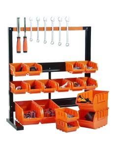 Professional 3 Tier Steel Floor Standing Storage Bin Rack with Magnetic Tool Holder and 16 Removable Bins 660x310x640mm | Stalwa 2