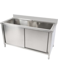 Commercial Pot Wash Sink Stainless Steel 1 Bowl Splashback 2 Doors 1200x600x850+100mm | Stalwart DA-PSD120602D
