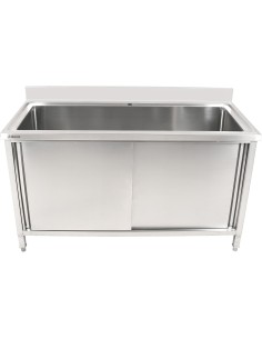 Commercial Pot Wash Sink Stainless Steel 1 Bowl Splashback 2 Doors 1200x600x850+100mm | Stalwart DA-PSD120602D 2