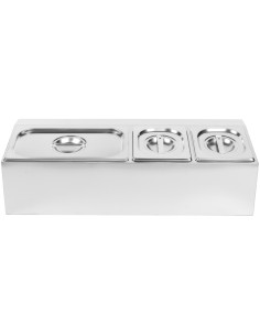 Commercial Condiment Holder including 2xGN1/6-100mm & 1xGN1/3-100mm pans &amp lids | Stalwart DA-CHD04A2 2