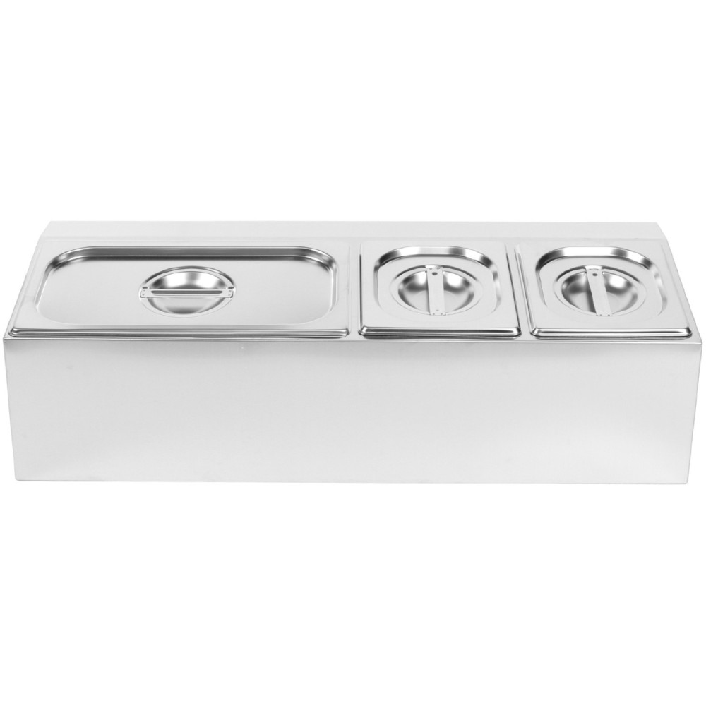 Commercial Condiment Holder including 2xGN1/6-100mm & 1xGN1/3-100mm pans &amp lids | Stalwart DA-CHD04A2