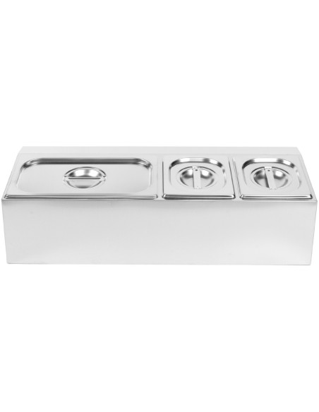 Commercial Condiment Holder including 2xGN1/6-100mm & 1xGN1/3-100mm pans &amp lids | Stalwart DA-CHD04A2