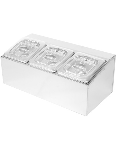 Commercial Condiment Holder including 3xGN1/6-100mm pans & fliptop lids | Stalwart DA-CHD03APCFL