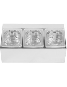 Commercial Condiment Holder including 3xGN1/6-100mm pans & fliptop lids | Stalwart DA-CHD03APCFL 2