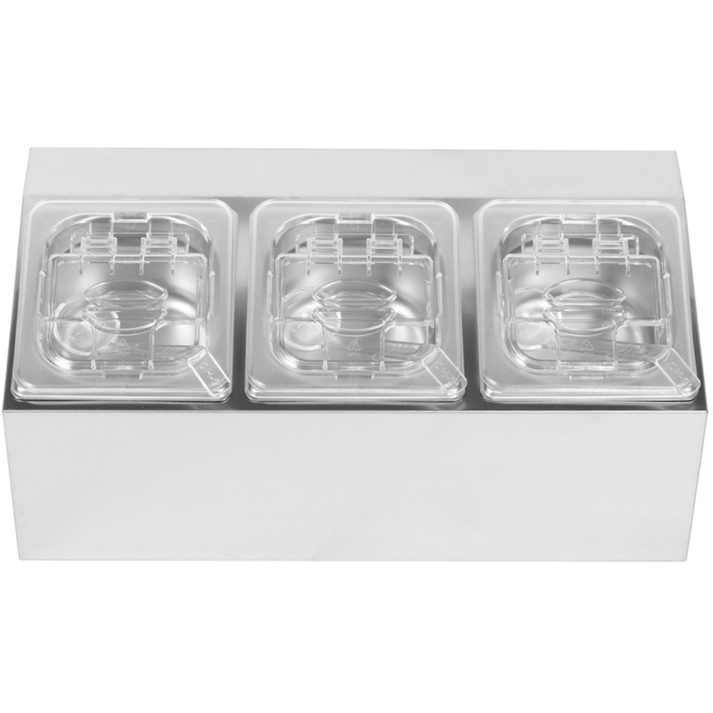 Commercial Condiment Holder including 3xGN1/6-100mm pans & fliptop lids | Stalwart DA-CHD03APCFL