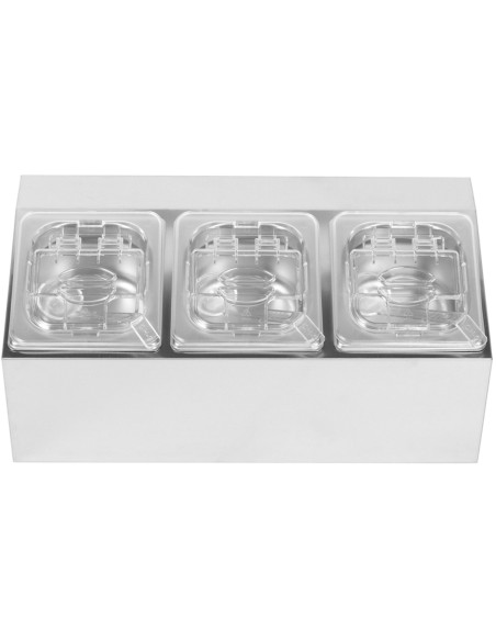 Commercial Condiment Holder including 3xGN1/6-100mm pans & fliptop lids | Stalwart DA-CHD03APCFL