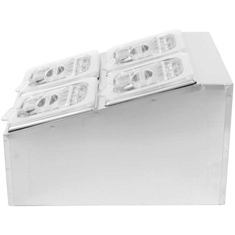 Commercial Condiment Holder including 4xGN1/6-100mm pans & fliptop lids | Stalwart DA-CHD04BPCFL