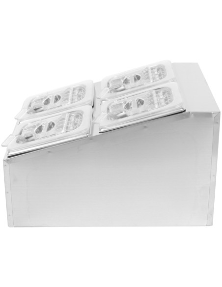 Commercial Condiment Holder including 4xGN1/6-100mm pans & fliptop lids | Stalwart DA-CHD04BPCFL